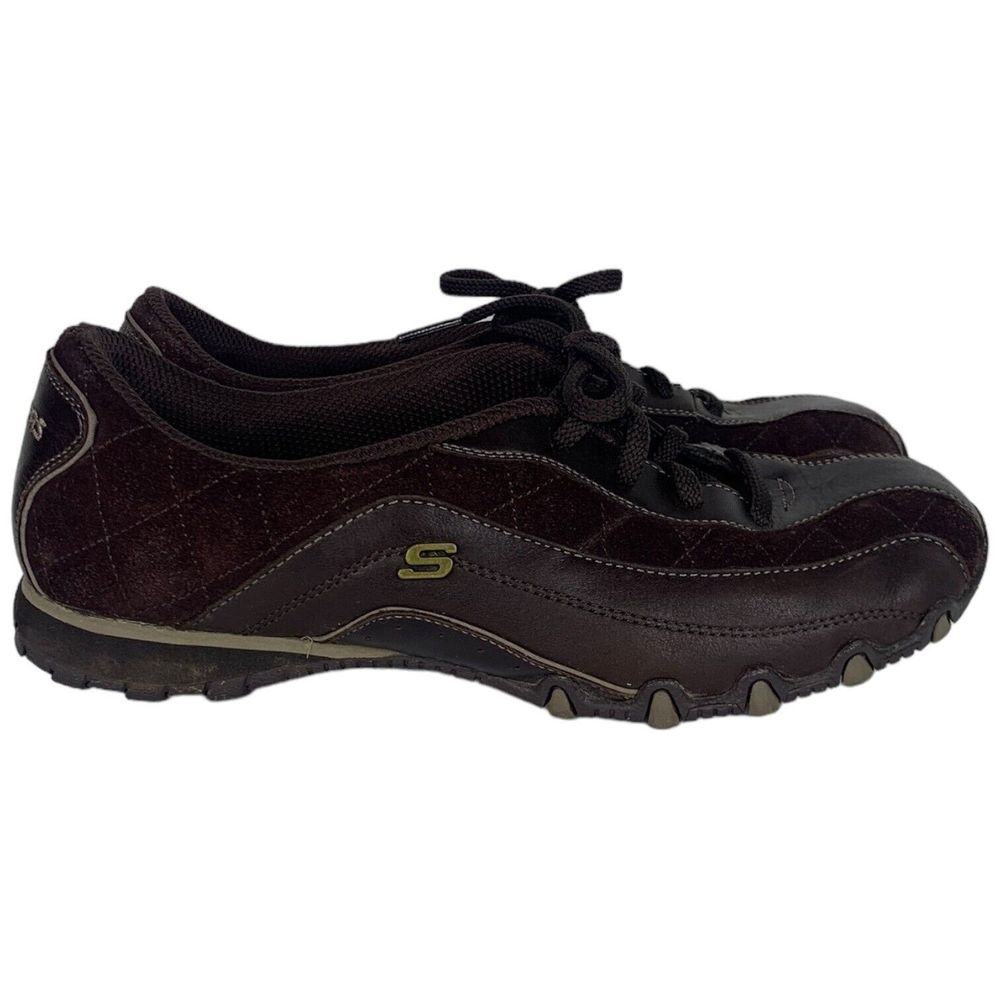 Skechers Bikers Sneakers Womens Size 8 Brown Leather Suede Lace Up 46622 Oxford